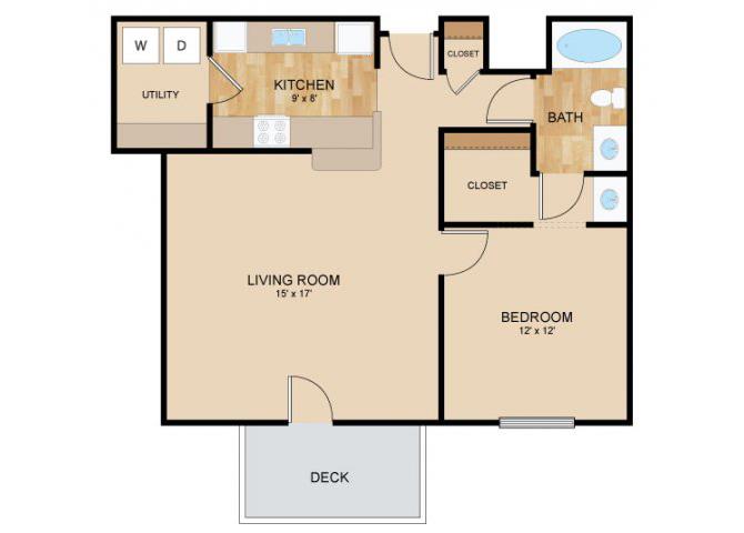 Floor plan for 1 bed, 1 bath, 826 sqft