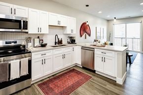 Omaha apartment for rent - Brand new modern studio, one and two-bedroom apartment homes featuring stainless steel appliances, tile backsplash, quartz countertops, LVP flooring, large picture windows, in-unit washer and dryer and balconies at The Artisan at 39th in Omaha, NE