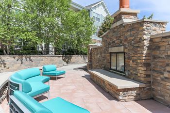 Outdoor lounge with fireplace