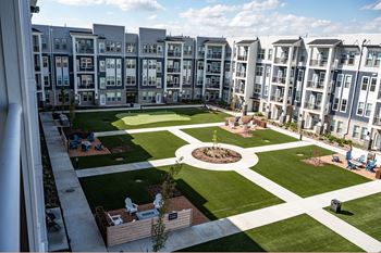 Landscaped seating areas with firepits