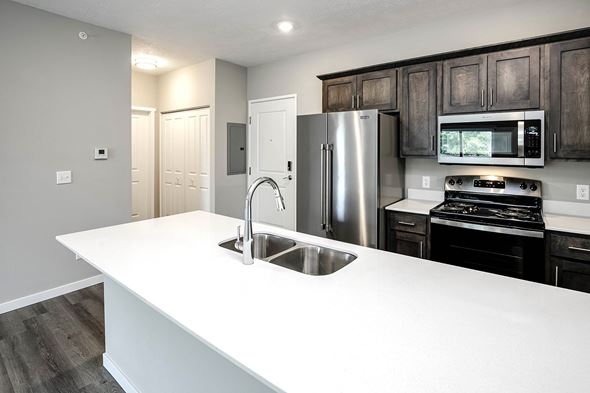 Wakefield apartment for rent - Modern kitchen with stainless steel appliances at Logan Creek Apartments in Wakefield, NE