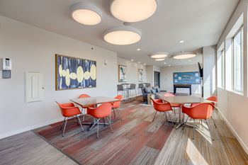 Community club room with fireplace