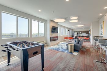 Community club room with fireplace