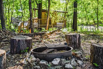 Outdoor campsites with firepits