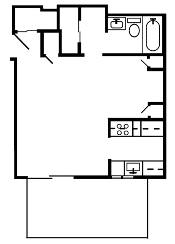 Floor plan for studio, 1 bath, 404 sqft