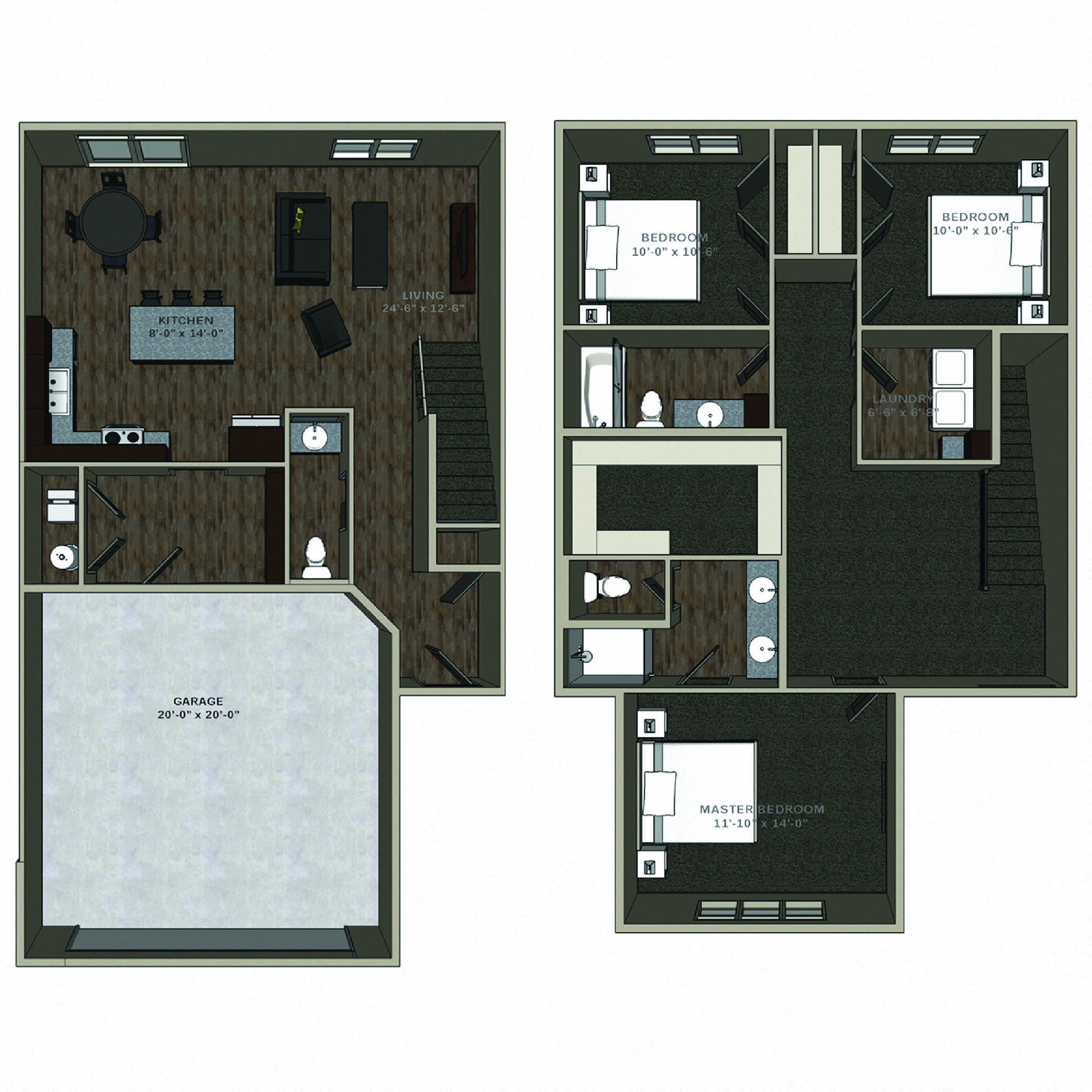 Floor plan for 3 beds, 2 baths, 1698 sqft