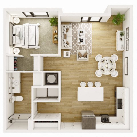 Floor plan for 1 bed, 1 bath, 759 sqft