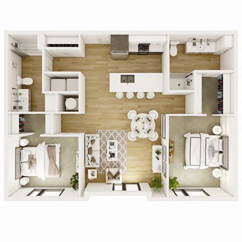 Floor plan for 2 beds, 2 baths, 1044 sqft