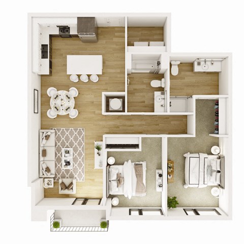 Floor plan for 2 beds, 2 baths, 1048 sqft