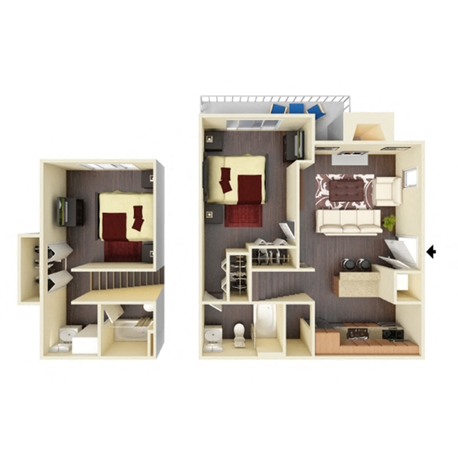 Floor plan for 2 beds, 2 baths, 900 sqft