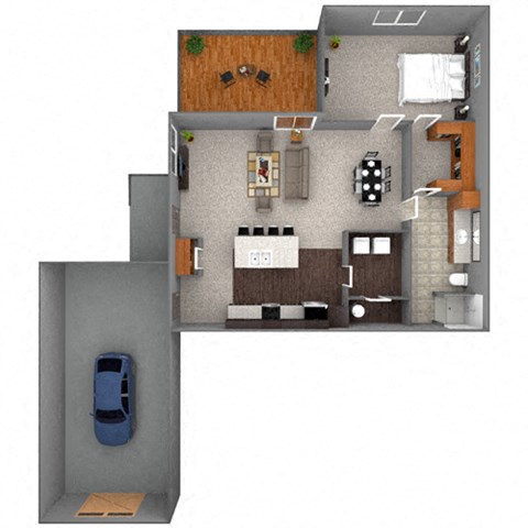 Floor plan for 1 bed, 1 bath, 949 sqft