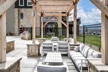 Pool deck with firepit