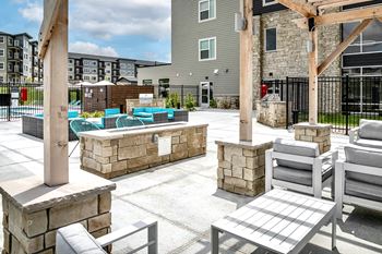 Pool deck with firepit