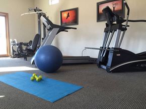 Fremont townhouse for rent - a gym with exercise equipment and an exercise ball on the floor