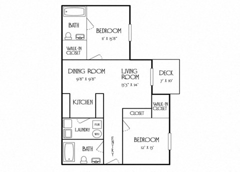 Floor plan for 2 beds, 2 baths, 1100 sqft