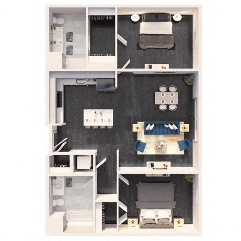 Floor plan for 2 beds, 2 baths, 1028 sqft