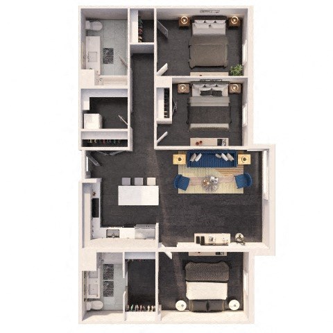 Floor plan for 3 beds, 2 baths, 1321 sqft