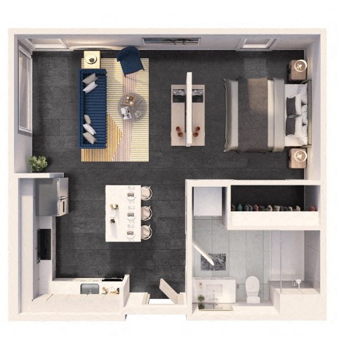 Floor plan for studio, 1 bath, 648 sqft