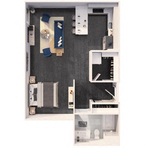Floor plan for studio, 1 bath, 718 sqft