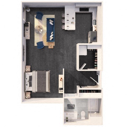 Floor plan for studio, 1 bath, 718 sqft