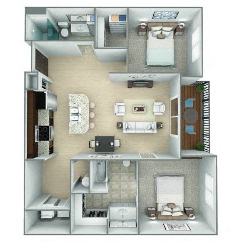 Floor plan for 2 beds, 2 baths, 1009 sqft