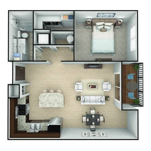 Floor plan for 1 bed, 1 bath, 775 sqft