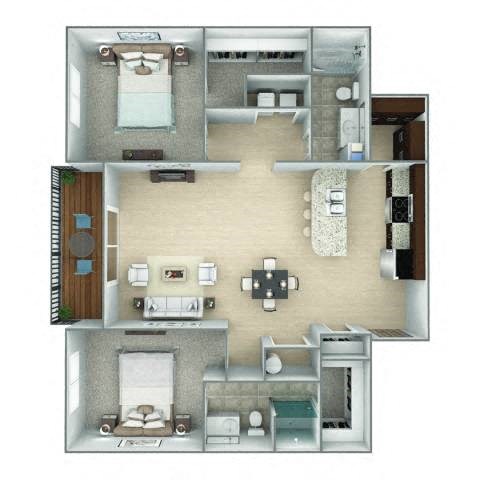 Floor plan for 2 beds, 2 baths, 1102 sqft
