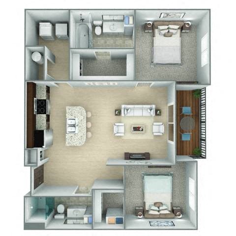 Floor plan for 2 beds, 2 baths, 1009 sqft