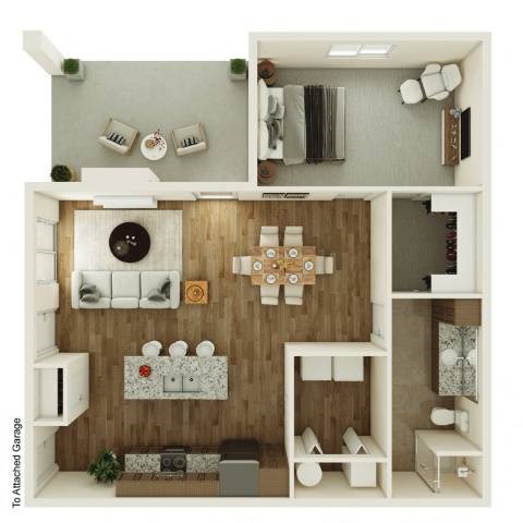 Floor plan for 1 bed, 1 bath, 949 sqft