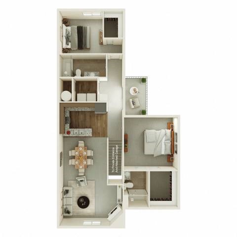 Floor plan for 2 beds, 2 baths, 1221 sqft