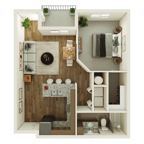 Floor plan for 1 bed, 1 bath, 690 sqft