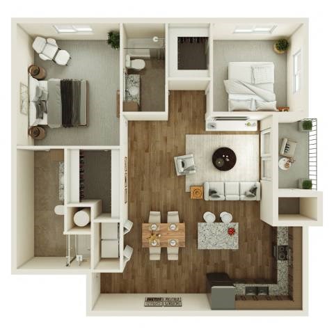 Floor plan for 2 beds, 2 baths, 1145 sqft