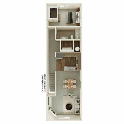 Floor plan for 1 bed, 1 bath, 916 sqft