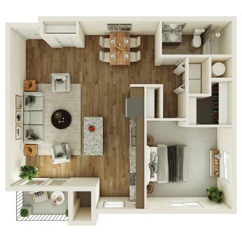 Floor plan for 1 bed, 1 bath, 953 sqft