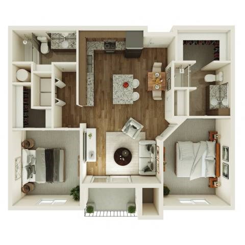 Floor plan for 2 beds, 2 baths, 1013 sqft