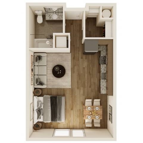 Floor plan for studio, 1 bath, 539 sqft
