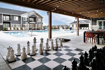 Heated outdoor pool with outdoor entertaining area