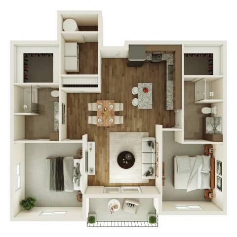 Floor plan for 2 beds, 2 baths, 1182 sqft