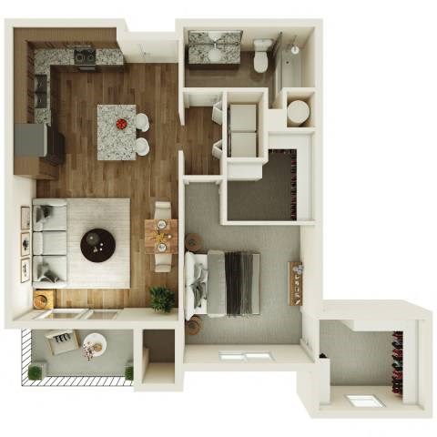 Floor plan for 1 bed, 1 bath, 803 sqft