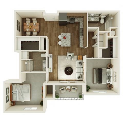 Floor plan for 2 beds, 2 baths, 1092 sqft