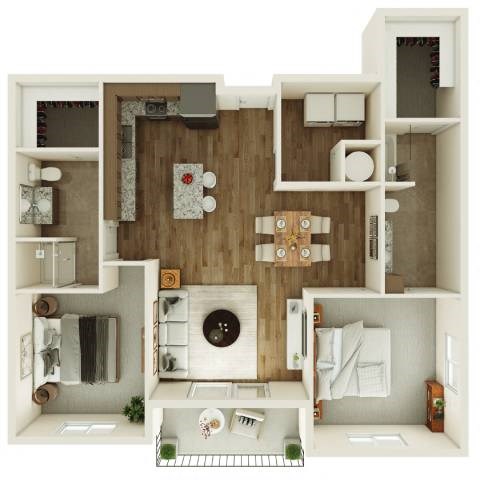 Floor plan for 2 beds, 2 baths, 1182 sqft