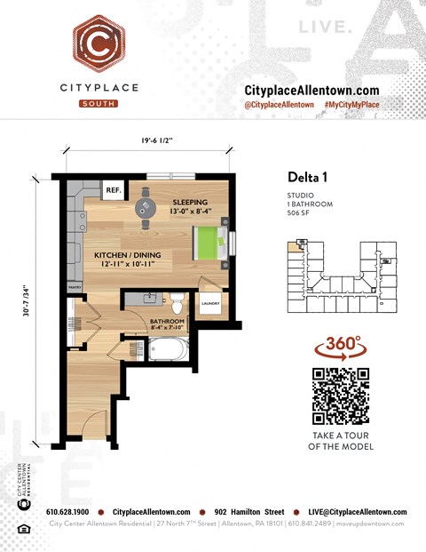 Floor plan for studio, 1 bath, 506 sqft