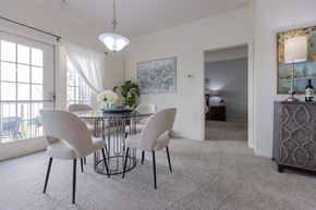 Bethlehem apartment for rent - Bright dining room with a glass table at Saucon View Apartments, Bethlehem, PA