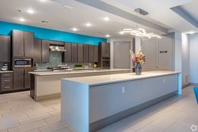 Cedar Hill apartment for rent - A modern kitchen with a large island in the center.