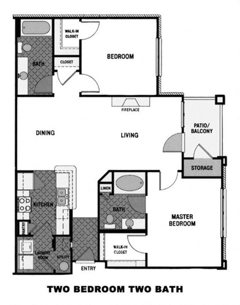 Floor plan for 2 beds, 2 baths, 1138 sqft