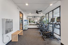 North Charleston apartment for rent - a gym with weights and cardio machines and a water fountain at The Teale Navy Yard, North Charleston, South Carolina