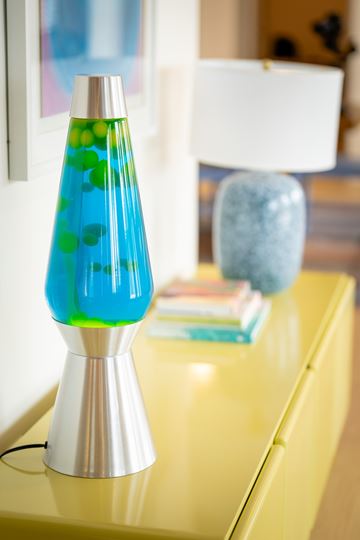 Melbourne apartment for rent - A blue and green lamp on a yellow table.