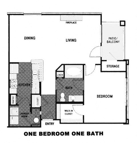 Floor plan for 1 bed, 1 bath, 923 sqft