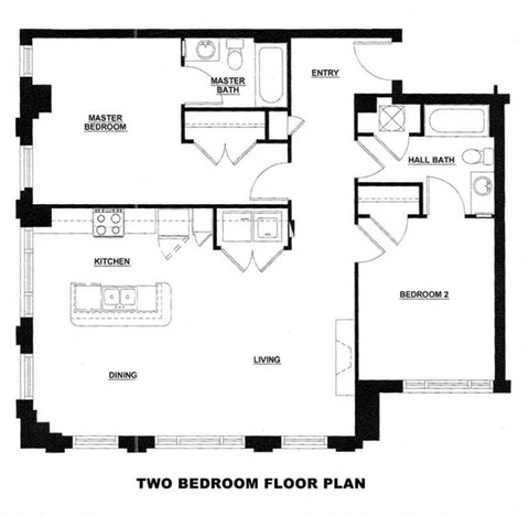 Floor plan for 2 beds, 2 baths, 1070 sqft