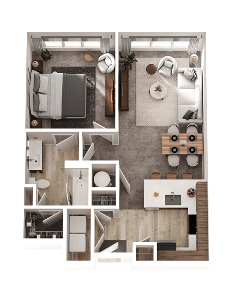 Floor plan for 1 bed, 1 bath, 849 sqft